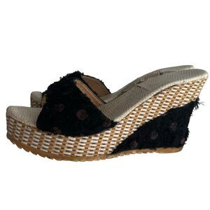 Polka Dot Woven Wedge Tan/Black Women’s Size 9